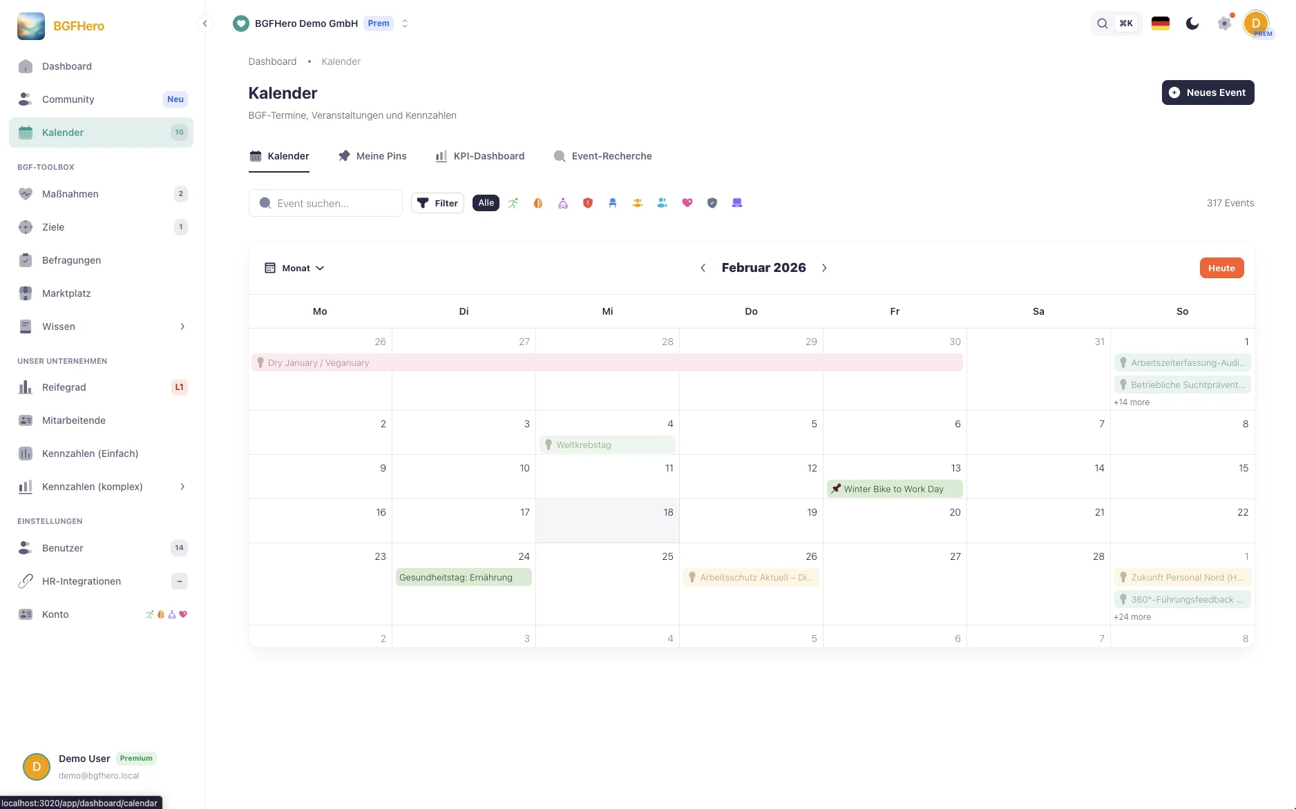 Saisonkalender mit Aktionen